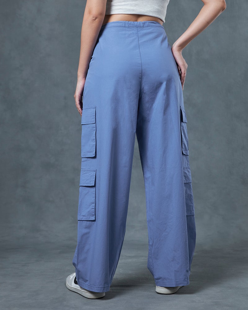 bewakoof Women's Blue Baggy Oversized Cargo Parachute Pants - Image 3